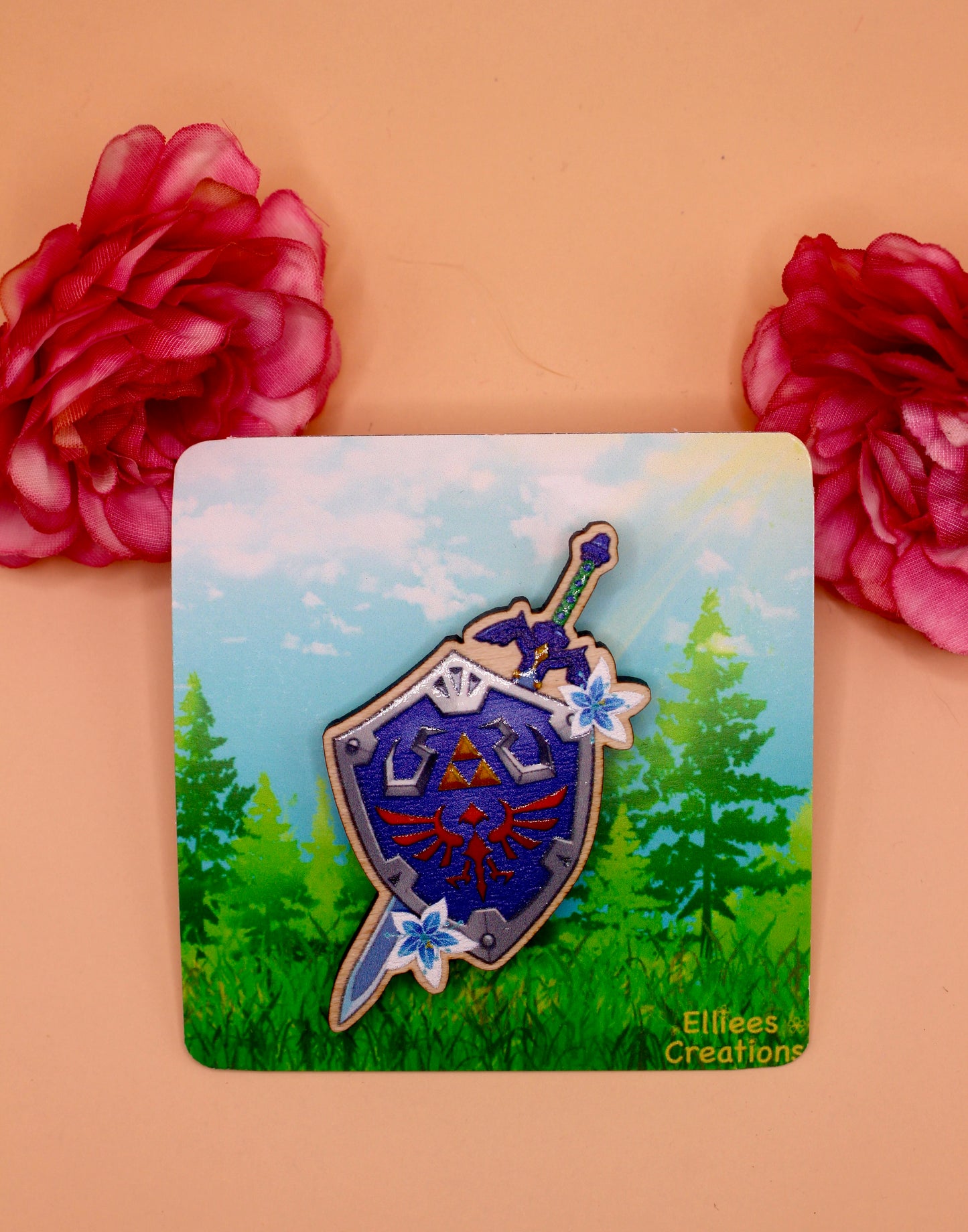 Hylian Shield and Master Sword Wooden Gloss Pin