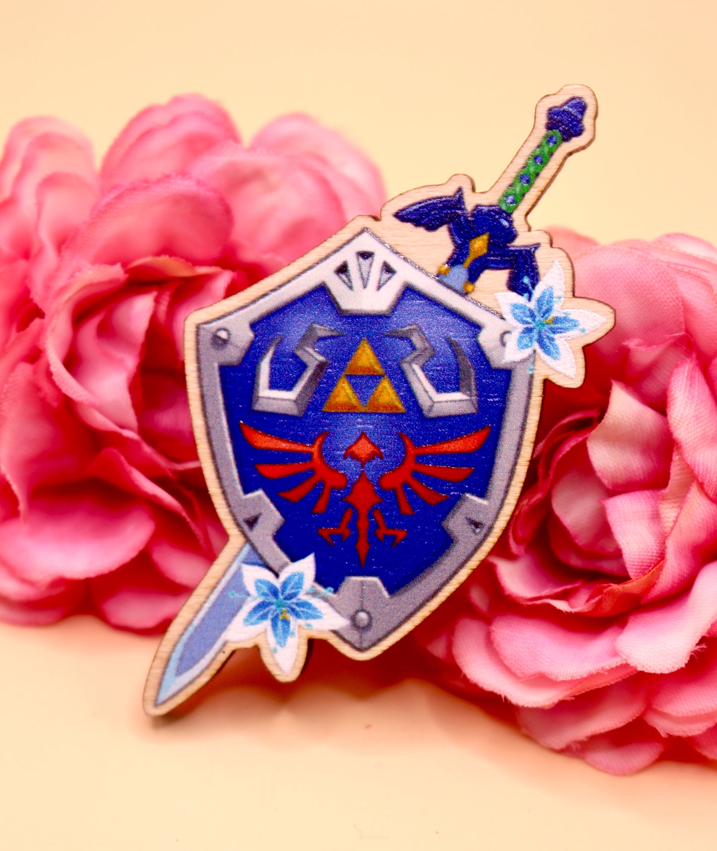 Hylian Shield and Master Sword Wooden Gloss Pin